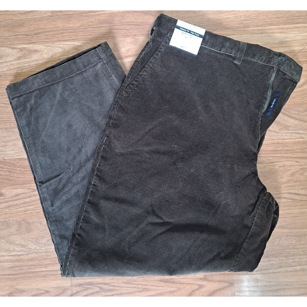 NEW ROUNDTREE & YORKE Dark Brown Classic Fit Flat Front  Corduroy Pants 40x29